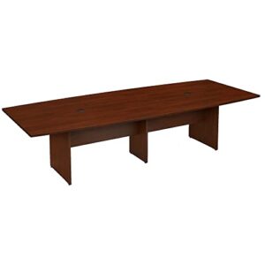 bush business furniture 120w x 48d boat shaped conference table with wood base in hansen cherry