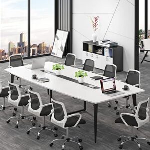 tribesigns 8ft conference table, 94.48l x 47.24w x 29.52h inches large boat shaped meeting seminar table with cable grommets, modern conference room table for office