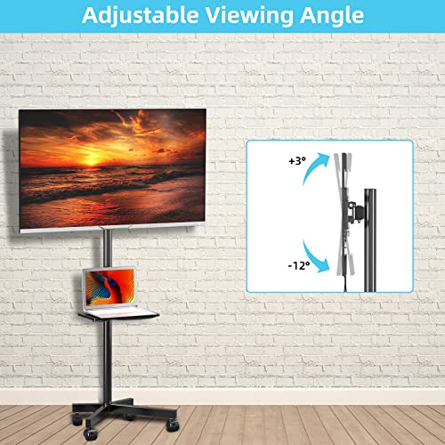 Mobile TV Carts on Wheels for 21-60 Inch Flat/Curved Panel Screens TVs - Height Adjustable Floor Trolley Stand with Shelf Holds up to 77lbs - Max VESA 400x400mm