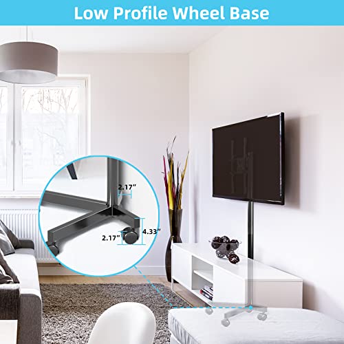 Mobile TV Carts on Wheels for 21-60 Inch Flat/Curved Panel Screens TVs - Height Adjustable Floor Trolley Stand with Shelf Holds up to 77lbs - Max VESA 400x400mm