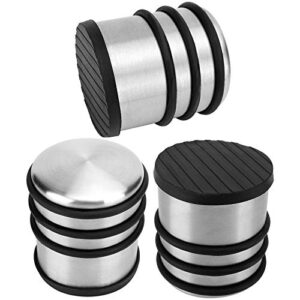 zoenhou 3 pcs 2.88 x 3.2 inch heavy duty door stopper, 2.38 lb no drill premium stainless steel round door stops with anti-skid silicone treads, for door stopping