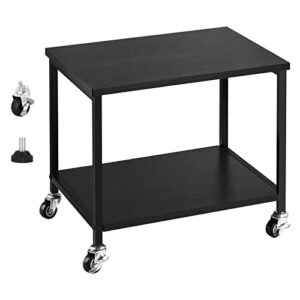 under desk printer stand, 2 tier printer cart with wheels and wood storage shelf and industrial home desktop printer table stand for office scanner rustic black