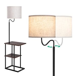 edishine floor lamp with table, modern side table with built-in lamp, reading shelf floor lamp with linen shade, narrow nightstand with shelves for living room, bedroom, office, den