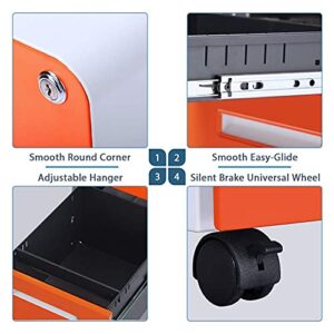 Superday Metal File Cabinet with Wheels and Keys, 3 Drawer Filing Cabinet Pre-Assembled, Mobile Under Desk Storage Cabinet for A4/Letter/Legal, Orange