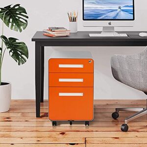 Superday Metal File Cabinet with Wheels and Keys, 3 Drawer Filing Cabinet Pre-Assembled, Mobile Under Desk Storage Cabinet for A4/Letter/Legal, Orange