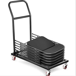 vevor folding chair dolly, 39.4″l x 20″w x 43.7″h l-shaped steel foldable storage cart, 2 swivel casters with brakes & 2 fixed straight casters, for commercial home kitchen folding chairs transport