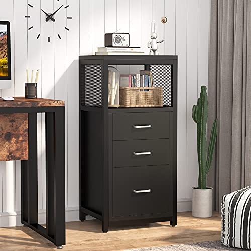 Tribesigns 3 Drawer File Cabinet for Letter Size, Modern Vertical Filing Cabinet Printer Stand with Metal Wire Storage Shelves for Home Office(Black)