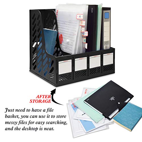 Marte Vanci Magazine File Holder 4 Section Book Desktop Organizer Hips Plastic Storage Sturdy Vertical Folder Black