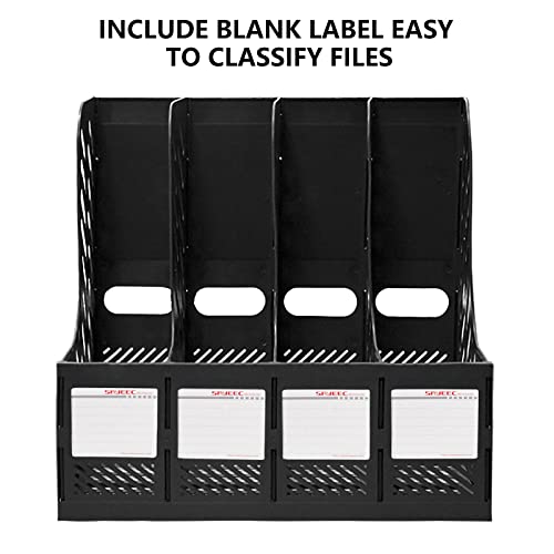 Marte Vanci Magazine File Holder 4 Section Book Desktop Organizer Hips Plastic Storage Sturdy Vertical Folder Black