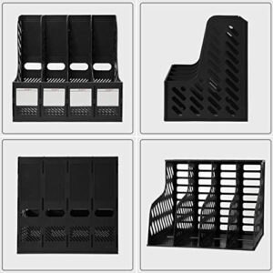 Marte Vanci Magazine File Holder 4 Section Book Desktop Organizer Hips Plastic Storage Sturdy Vertical Folder Black