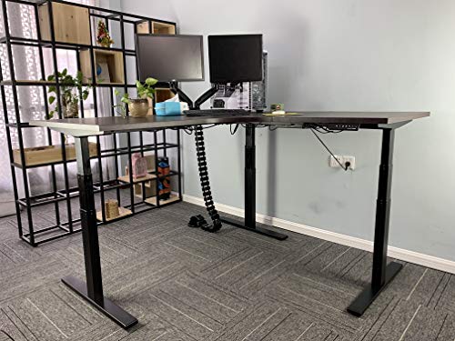 VWINDESK VJ301 L Shaped Electric Height Adjustable Standing Corner Desk Frame Only W/Triple Motor, Ergonomic Sit Stand Up Height Adjustable Steel Base with Digital Memory Keypad (Black)