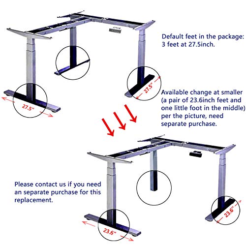 VWINDESK VJ301 L Shaped Electric Height Adjustable Standing Corner Desk Frame Only W/Triple Motor, Ergonomic Sit Stand Up Height Adjustable Steel Base with Digital Memory Keypad (Black)