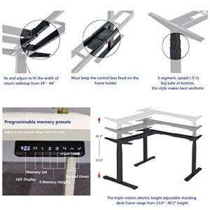 VWINDESK VJ301 L Shaped Electric Height Adjustable Standing Corner Desk Frame Only W/Triple Motor, Ergonomic Sit Stand Up Height Adjustable Steel Base with Digital Memory Keypad (Black)