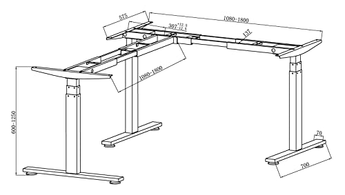 VWINDESK VJ301 L Shaped Electric Height Adjustable Standing Corner Desk Frame Only W/Triple Motor, Ergonomic Sit Stand Up Height Adjustable Steel Base with Digital Memory Keypad (Black)