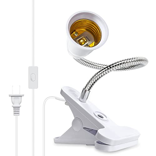 Clip Lamp Holder,Flexible Aluminum Neck Clamp Lights,360°Adjustable Clamp Light Socket,E26/E27 Clamp Light Fixture with 220CM Switch and Plug Cable,Clip Desk Lamp Holder for Study Work Reading,No Bulb