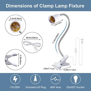 Clip Lamp Holder,Flexible Aluminum Neck Clamp Lights,360°Adjustable Clamp Light Socket,E26/E27 Clamp Light Fixture with 220CM Switch and Plug Cable,Clip Desk Lamp Holder for Study Work Reading,No Bulb