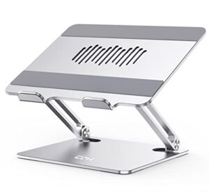 laptop stand for desk, epn ergonomic aluminum alloy laptop holder adjustable height computer stand notebook riser compatible with macbook pro air, dell, hp, lenovo, samsung more 9-16″ laptops-silver