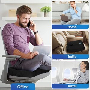 TushGuard Seat Cushion for Office Chair Memory Foam Non-Slip Desk Chair Cushion Back, Coccyx, Sciatica, Tailbone Pain Relief Butt Pillow for Office Chair, Car, Wheelchair, Blue Foam, Black