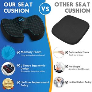 TushGuard Seat Cushion for Office Chair Memory Foam Non-Slip Desk Chair Cushion Back, Coccyx, Sciatica, Tailbone Pain Relief Butt Pillow for Office Chair, Car, Wheelchair, Blue Foam, Black