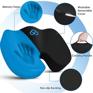 TushGuard Seat Cushion for Office Chair Memory Foam Non-Slip Desk Chair Cushion Back, Coccyx, Sciatica, Tailbone Pain Relief Butt Pillow for Office Chair, Car, Wheelchair, Blue Foam, Black