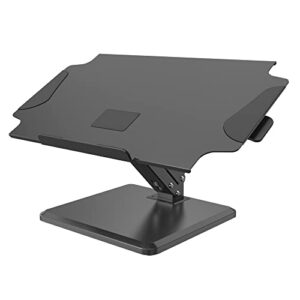 joy worker laptop stand for desk adjustable height, gas spring laptop holder riser, multi-angle foldable aluminum computer stand for laptop, compatible with laptops up to 17 inch, black