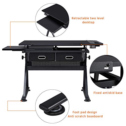 Topeakmart Drafting Table Height Adjustable Drawing Draft Desk Tiltable Tabletop Art Craft Work Station with Extra Retractable Board Table Stool Set for Diamond Painting Sewing Graphic Designere