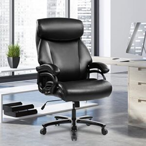 Big and Tall 400LBS Bonded Leather Office Chair - Adjustable Tilt Angle and Heavy Duty Metal Base High Back Large Thick Padded Ergonomic Executive Desk Computer Swivel Chair (Black-2)