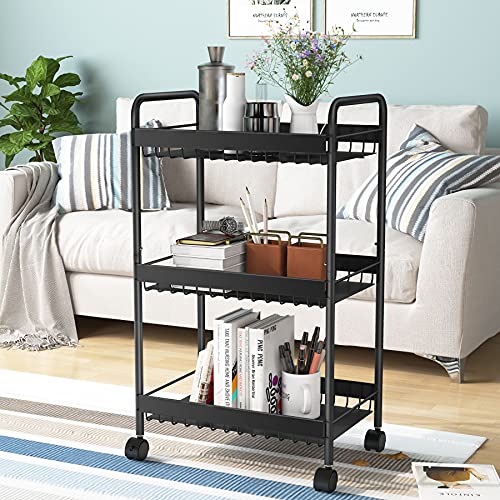 3 Tier Metal Rolling Cart, Storage Cart on Wheels, Kitchen Cart, Bathroom Cart