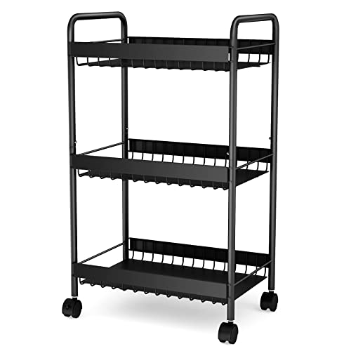 3 Tier Metal Rolling Cart, Storage Cart on Wheels, Kitchen Cart, Bathroom Cart