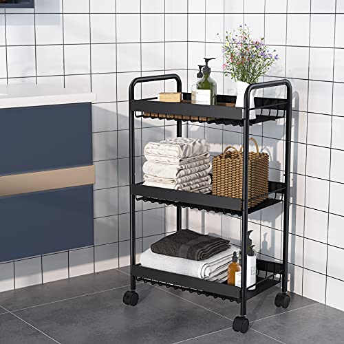 3 Tier Metal Rolling Cart, Storage Cart on Wheels, Kitchen Cart, Bathroom Cart