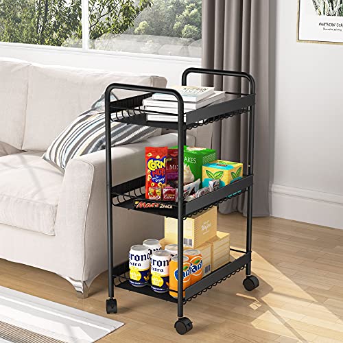 3 Tier Metal Rolling Cart, Storage Cart on Wheels, Kitchen Cart, Bathroom Cart