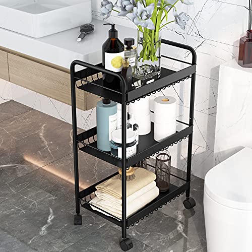 3 Tier Metal Rolling Cart, Storage Cart on Wheels, Kitchen Cart, Bathroom Cart