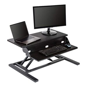 stand up desk store airrise pro two tier standing desk converter monitor stand with built-in keyboard tray (black, 32″ wide)