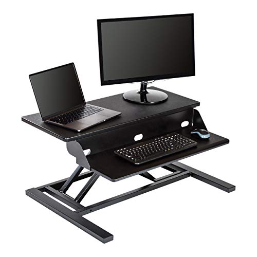Stand Up Desk Store AirRise Pro Two Tier Standing Desk Converter Monitor Stand with Built-in Keyboard Tray (Black, 32" Wide)