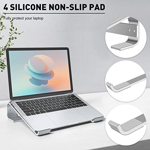 Welan Laptop Stand, MacBook Pro Stand for Desk, Aluminum Laptop Riser Sturdy Cooling Laptop Holder Stable Computer Stand Notebook Mount Compatible with MacBook Air Dell XPS HP Lenovo 10-18 Inch Silver