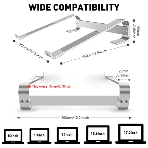 Welan Laptop Stand, MacBook Pro Stand for Desk, Aluminum Laptop Riser Sturdy Cooling Laptop Holder Stable Computer Stand Notebook Mount Compatible with MacBook Air Dell XPS HP Lenovo 10-18 Inch Silver