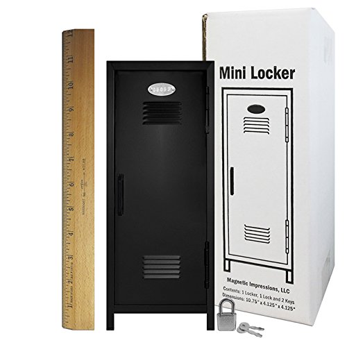 Mini Locker with Lock and Key Black -10.75" Tall x 4.125" x 4.125"