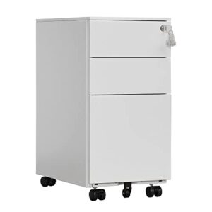 HISTEEL 3 Drawer Vertical File Cabinet,Mobile Filing Cabinet for Legal/Letter/A4 File,11.81" x 17.72" x 23.62", White