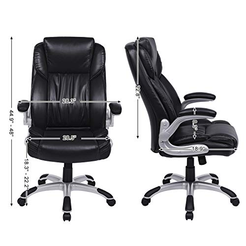 SONGMICS Extra Big Office Chair, High Back PU Executive Chair with Thick Seat and Tilt Function, Flip Up Arms, Black UOBG94BK