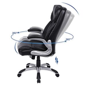 SONGMICS Extra Big Office Chair, High Back PU Executive Chair with Thick Seat and Tilt Function, Flip Up Arms, Black UOBG94BK