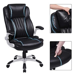 SONGMICS Extra Big Office Chair, High Back PU Executive Chair with Thick Seat and Tilt Function, Flip Up Arms, Black UOBG94BK