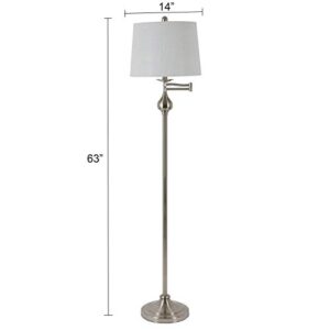 Decor Therapy Tina Floor Lamp with Swing Arm and Ball Accent, Brushed Steel - PL4377