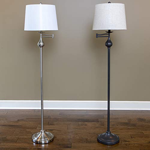 Decor Therapy Tina Floor Lamp with Swing Arm and Ball Accent, Brushed Steel - PL4377