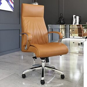 zuri furniture forbes genuine leather aluminum base high back executive chair – tan