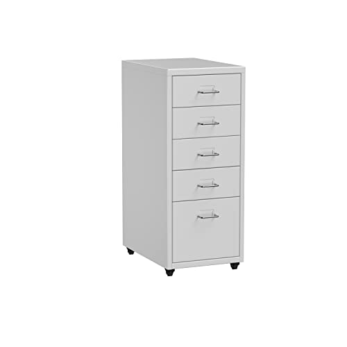 Howzone 5 Drawer Vertical File Cabinet,Home Metal Mobile File Cabinet, Office Organizer File Cabinet,Under Desk Vertical File Cabinet with Wheel,Assembly Required (White)