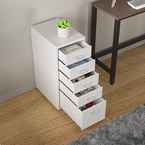 Howzone 5 Drawer Vertical File Cabinet,Home Metal Mobile File Cabinet, Office Organizer File Cabinet,Under Desk Vertical File Cabinet with Wheel,Assembly Required (White)