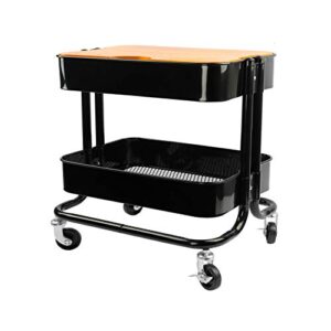 2 tier utility cart，metal rolling cart with wheels and cover for office home kitchen organization (black-1, 2 tier)
