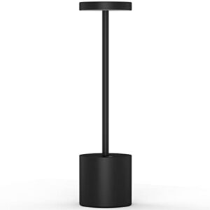 yht rechargeable cordless table lamp, 10.25in small outdoor portable battery operated desk lamps 2 levels dimmable powered night light for dining restaurant bar garden patio bedroom black