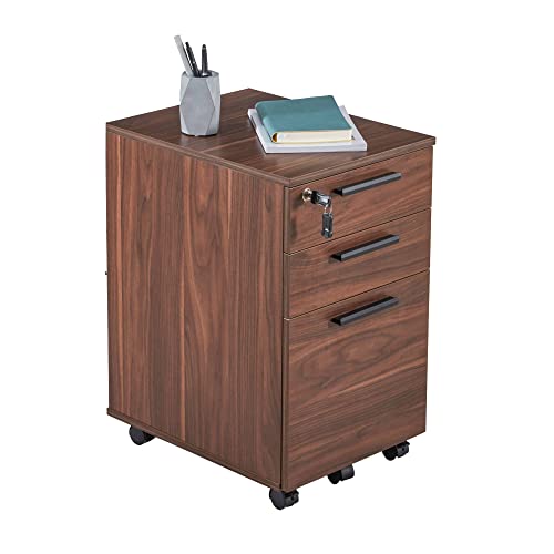 VICLLAX 3 Drawer Mobile File Cabinet Under Desk Storage Fully Assembled Except Casters for Home Office, Brown Walnut