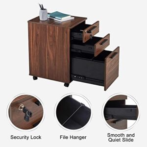 VICLLAX 3 Drawer Mobile File Cabinet Under Desk Storage Fully Assembled Except Casters for Home Office, Brown Walnut